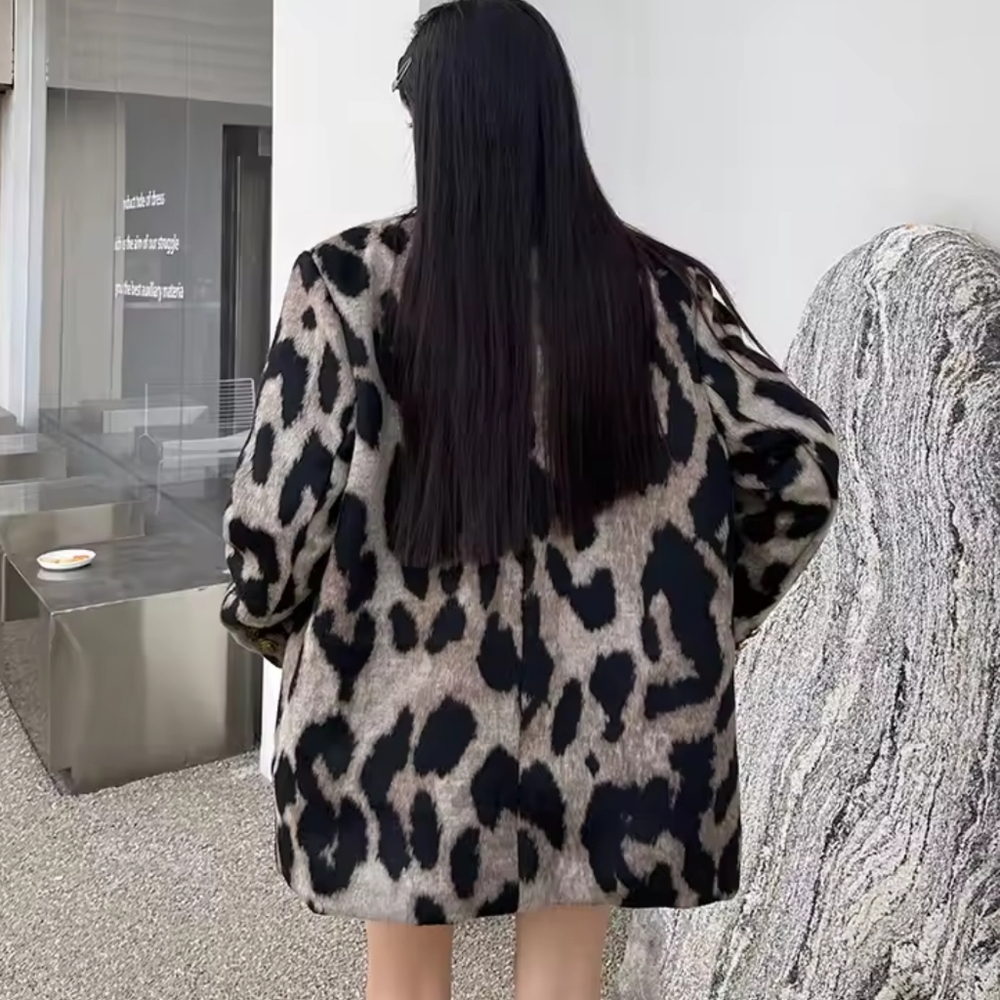 Leopard Print Coat Women Autumn Winter Korean Style Niche Design Loose SuitJacke - Picture 3 of 6